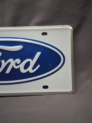 NOS FORD F100 F150 F250 WHITE WITH BLUE OVAL VANITY LICENSE PLATE - Thumbnail 3