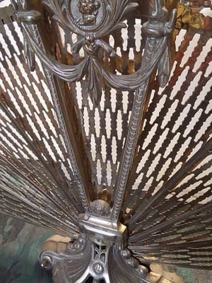 Vintage Victorian Gold Brass Fireplace Screen Cover Peacock Fan Folding 🦚 - Thumbnail 8