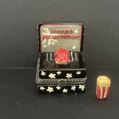 Vintage Drive Inn movie Miniature Trinket Box W/Tiny Popcorn Charm - Thumbnail 2