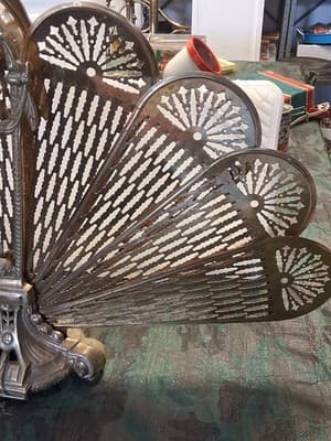 Vintage Victorian Gold Brass Fireplace Screen Cover Peacock Fan Folding 🦚 - Thumbnail 7
