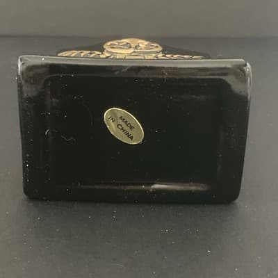 Porcelain black and gold mantle clock trinket box with gold key trinket - Thumbnail 4