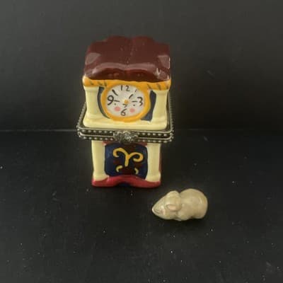 Small Ceramic Hickory Dickory Clock Ring Box w/ Mouse - - Thumbnail 2