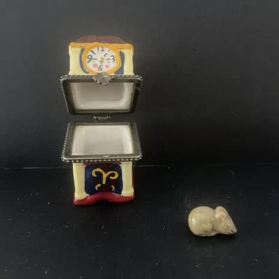 Small Ceramic Hickory Dickory Clock Ring Box w/ Mouse - - Thumbnail 7