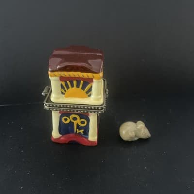 Small Ceramic Hickory Dickory Clock Ring Box w/ Mouse - - Thumbnail 5