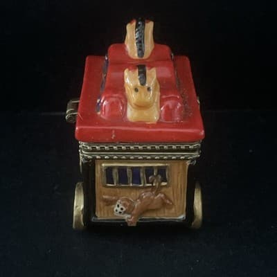 Porcelain Hinged Trinket Box Circus Wagon Train With Ringmaster - Thumbnail 3