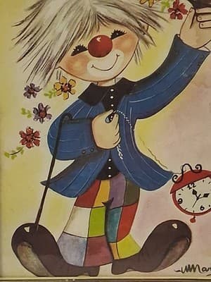 Vintage Custom Clown Signed Painting Art Wood Framed Picture Decor - Thumbnail 3