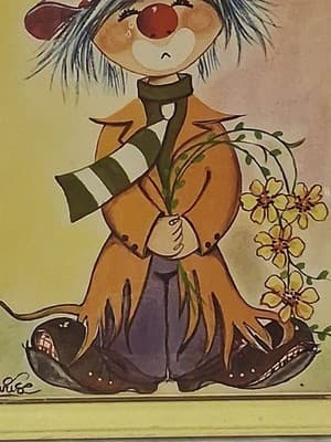 Vintage Custom Clown Signed Painting Art Wood Framed Picture Decor - Thumbnail 3