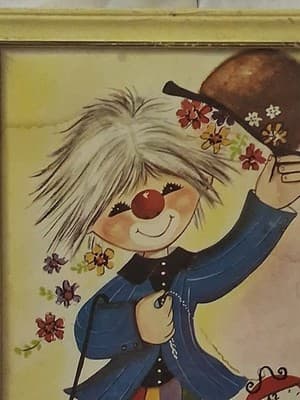 Vintage Custom Clown Signed Painting Art Wood Framed Picture Decor - Thumbnail 2