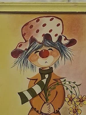 Vintage Custom Clown Signed Painting Art Wood Framed Picture Decor - Thumbnail 2