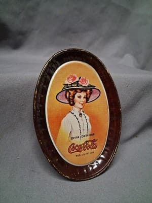 Antique Coca-Cola Metal Tin Tip Tray Sign Advertising Vtg - Thumbnail 3