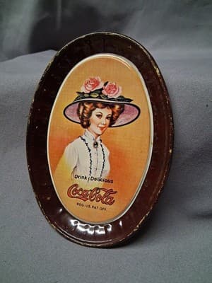 Antique Coca-Cola Metal Tin Tip Tray Sign Advertising Vtg - Thumbnail 2