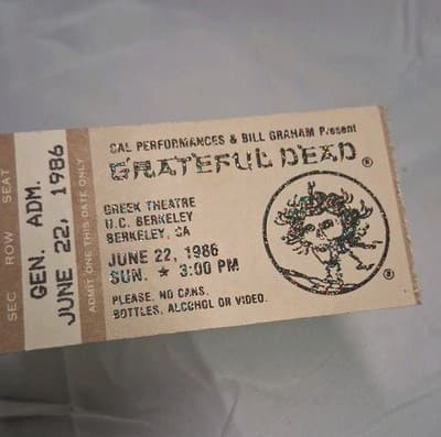 GRATEFUL DEAD CONCERT TICKET STUB GREEK THEATRE BERKELEY, CA 6/22/1986 RARE - Thumbnail 3