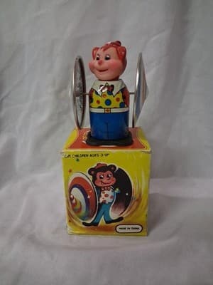 Vintage Bear Whirling Wheel Clockwork Windup Tin Litho Toy MS207 Key AND Manual - Thumbnail 8