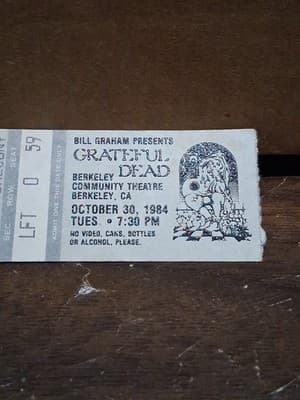 Grateful Dead Unused Ticket October 30, 1984 Berkeley Community Theatre - Thumbnail 2
