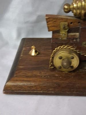 Vtg Hand Crafted Brass & Wood Table Top Desk Decorative Cannon - Thumbnail 3