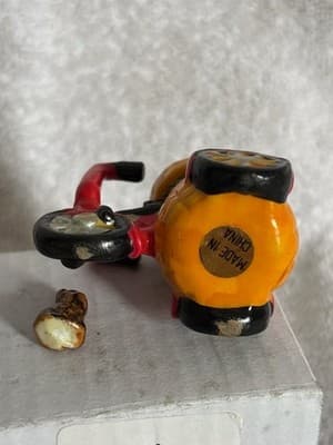 RARE Porcelain Hinged Trinket Box Red Bicycle W/ Small Dog With Box - Thumbnail 4