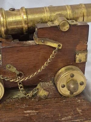 Vtg Hand Crafted Brass & Wood Table Top Desk Decorative Cannon - Thumbnail 5