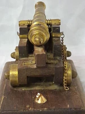 Vtg Hand Crafted Brass & Wood Table Top Desk Decorative Cannon - Thumbnail 11