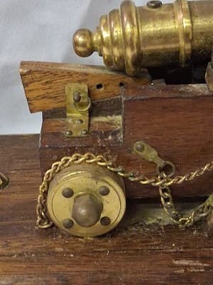 Vtg Hand Crafted Brass & Wood Table Top Desk Decorative Cannon - Thumbnail 4