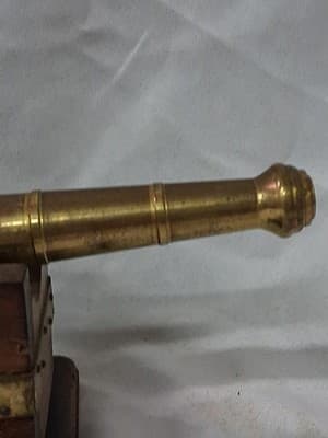 Vtg Hand Crafted Brass & Wood Table Top Desk Decorative Cannon - Thumbnail 6