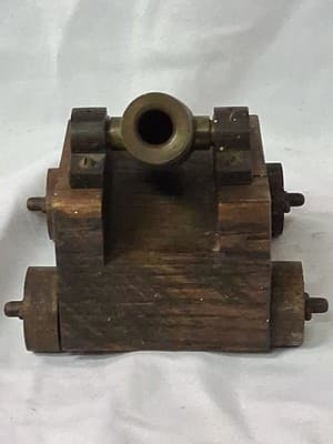 Vtg Replica Mini "1746" Cannon British War Wood Base Brass Canon Moving Wheels🪖 - Thumbnail 10