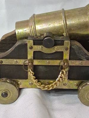 Vintage Mini Cannon Desk Display Wood Brass Decor RARE Read - Thumbnail 2