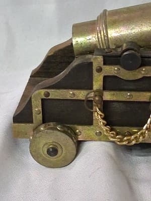 Vintage Mini Cannon Desk Display Wood Brass Decor RARE Read - Thumbnail 3