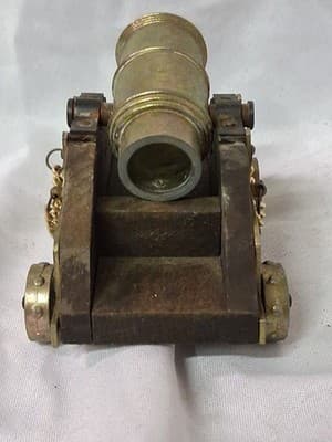 Vintage Mini Cannon Desk Display Wood Brass Decor RARE Read - Thumbnail 5