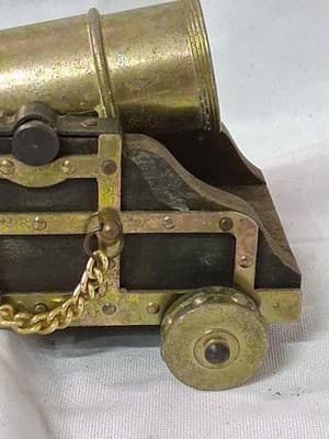 Vintage Mini Cannon Desk Display Wood Brass Decor RARE Read - Thumbnail 4
