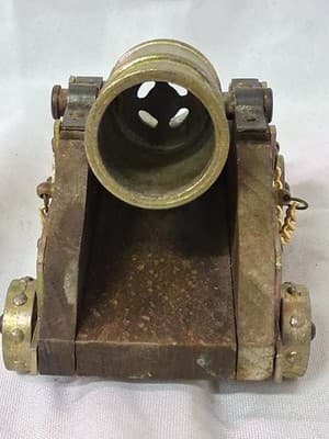 Vintage Mini Cannon Desk Display Wood Brass Decor RARE Read - Thumbnail 9