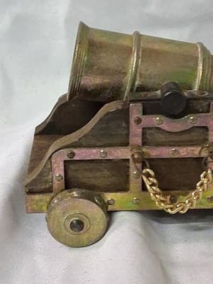 Vintage Mini Cannon Desk Display Wood Brass Decor RARE Read - Thumbnail 7