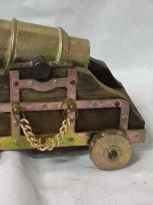 Vintage Mini Cannon Desk Display Wood Brass Decor RARE Read - Thumbnail 8