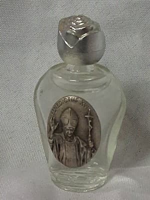 Vintage HOLY WATER Glass Bottle BENEDICTUS XVI Protection Full - Thumbnail 3