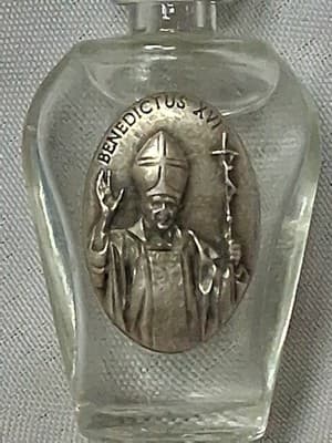 Vintage HOLY WATER Glass Bottle BENEDICTUS XVI Protection Full - Thumbnail 2