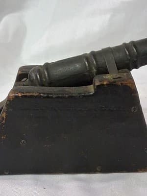 Vintage Mini Cannon Cast Iron Wood Carriage Rustic Military Decor - Thumbnail 7