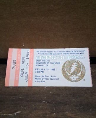 GRATEFUL DEAD / GREEK THEATRE BERKELEY ~ July 15, 1988 ~ Ticket Stub ~ EXCELLENT - Thumbnail 2
