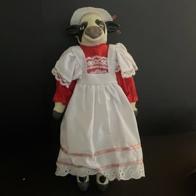 Vintage Peabody & Wright Porcelain Cow Dolls in Lace Victorian Outfits - Thumbnail 4