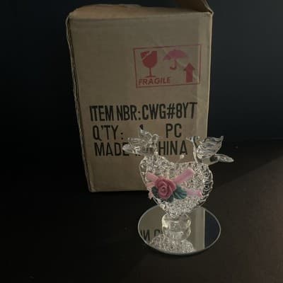 Spun Glass Puffed Heart Matching Doves w/Gold Plated Accent Figurine - Vintage - Thumbnail 4