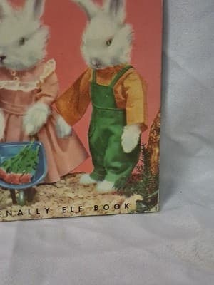 Vintage 1950 Children's Book THREE LITTLE BUNNIES Elf Book Real Live Animals - Thumbnail 4