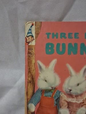 Vintage 1950 Children's Book THREE LITTLE BUNNIES Elf Book Real Live Animals - Thumbnail 2