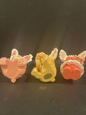 Lot Of 3 Bunny Suit Costume Girl 3" Figurines Holding Flowers Pink Yellow Ears - Thumbnail 9