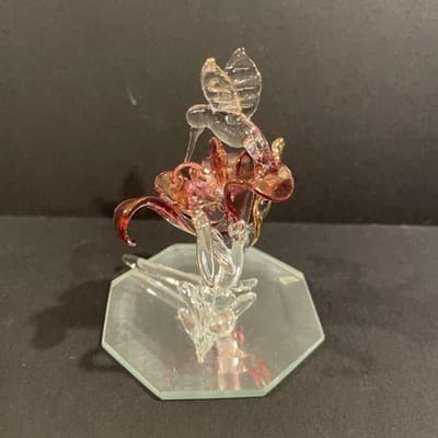 Hand Blown Spun Glass Figurine Hummingbird And Pink Flower5” - Thumbnail 2
