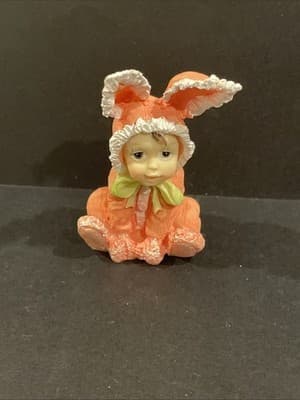 Lot Of 3 Bunny Suit Costume Girl 3" Figurines Holding Flowers Pink Yellow Ears - Thumbnail 8