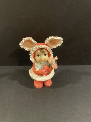 Lot Of 3 Bunny Suit Costume Girl 3" Figurines Holding Flowers Pink Yellow Ears - Thumbnail 6