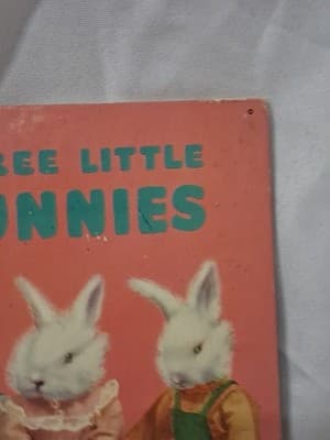 Vintage 1950 Children's Book THREE LITTLE BUNNIES Elf Book Real Live Animals - Thumbnail 3