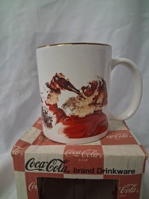 Vintage Retro Coca-Cola Mug Gold Rim Santa with Sleigh Stoneware 11 oz - Thumbnail 2