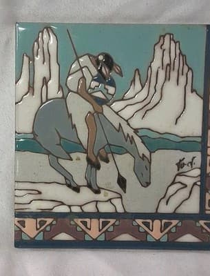 Vintage (1990) EARTHTONES Southwestern Decorative Ceramic Tile"End of the Trail" - Thumbnail 2