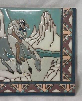 Vintage (1990) EARTHTONES Southwestern Decorative Ceramic Tile"End of the Trail" - Thumbnail 3