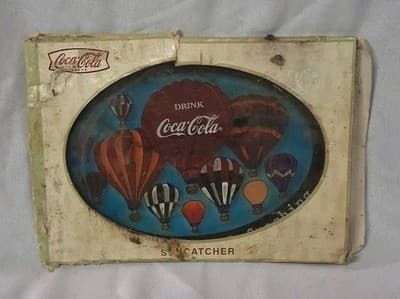 Vtg 1997 Coca-Cola Classic Hot Air Balloon Stained Glass 9”x6” In Orig Box - Thumbnail 2