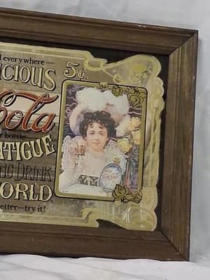 Vintage 1980s Coca Cola Framed Advertising Mirror Soda Sign Victorian Lady 14X20 - Thumbnail 3